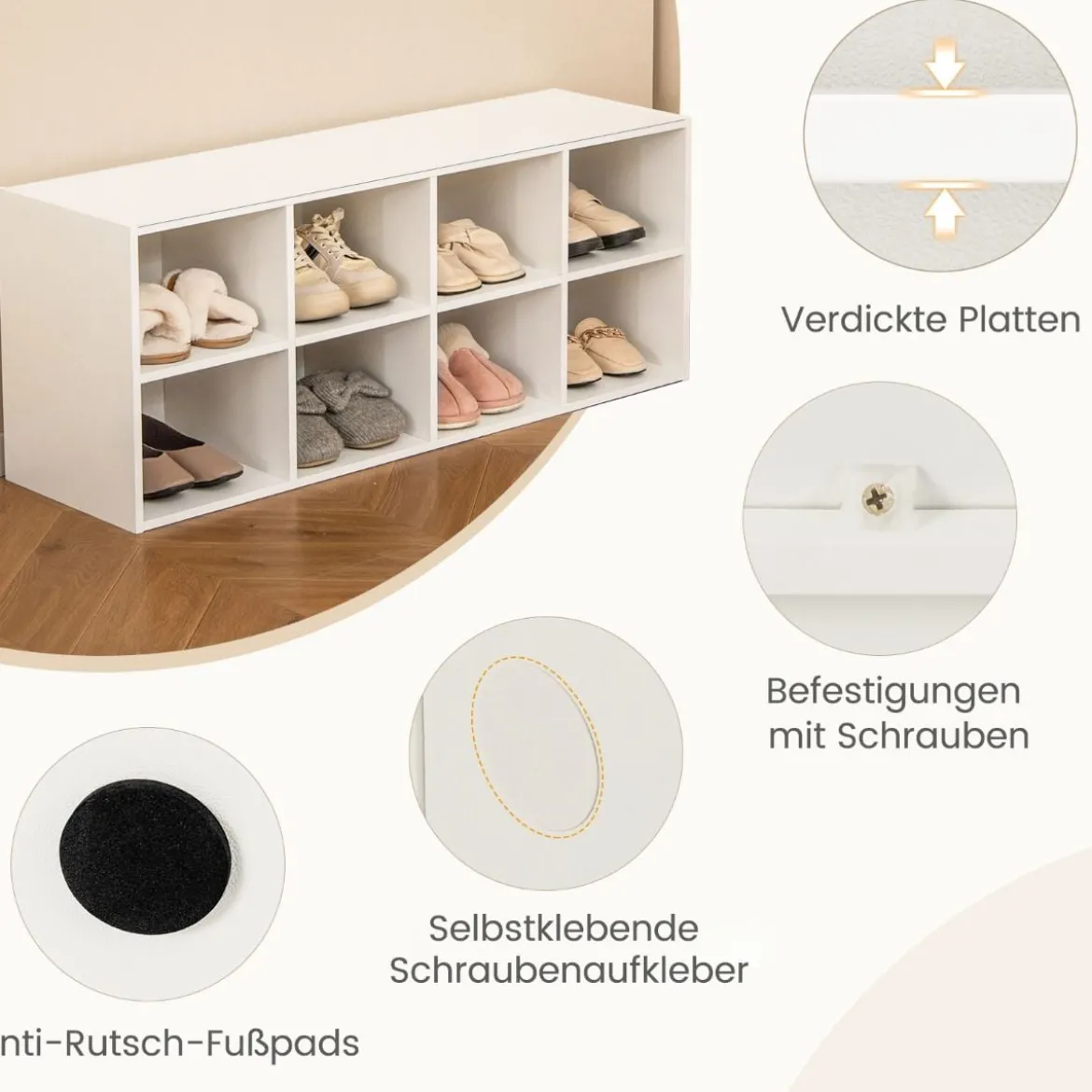 Schuhbank mit Sitzfläche Schuhregal aus Holz 230 kg Belastbar 102 x 30 x 41 cm Weiß Bücherschrank