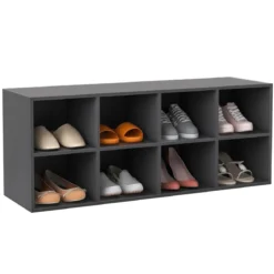 Schuhbank mit Sitzfläche Schuhregal aus Holz 230 kg Belastbar Bücherschrank 102 x 30 x 41 cm Grau