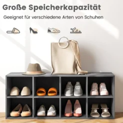 Schuhbank mit Sitzfläche Schuhregal aus Holz 230 kg Belastbar Bücherschrank 102 x 30 x 41 cm Grau