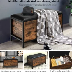 Schuhbank mit Stauraum & Gepolstertem Sitz Sitztruhe bis150 kg Belastbar Truhenbank Rustikalbraun