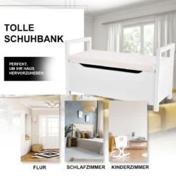 Schuhbank Schuhaufbewahrung Sitzbank mit gepolstertem Sitz Mehrzweck-Box 86 x 38 x 49 cm Weiß