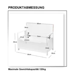 Schuhbank Schuhaufbewahrung Sitzbank mit gepolstertem Sitz Mehrzweck-Box 86 x 38 x 49 cm Weiß
