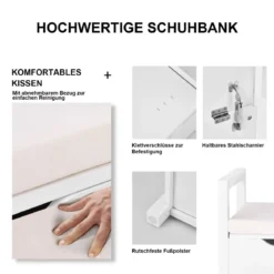 Schuhbank Schuhaufbewahrung Sitzbank mit gepolstertem Sitz Mehrzweck-Box 86 x 38 x 49 cm Weiß