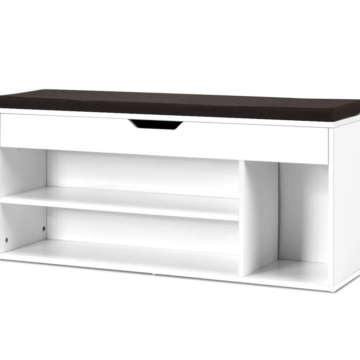 Schuhbank Schuhkommode Schuhablage mit Sitzkissen Holz 104 x 48 x 30 cm Weiß/Natur/Grau