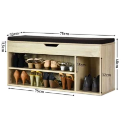 Schuhbank Schuhkommode Schuhablage mit Sitzkissen Holz 104 x 48 x 30 cm Weiß/Natur/Grau