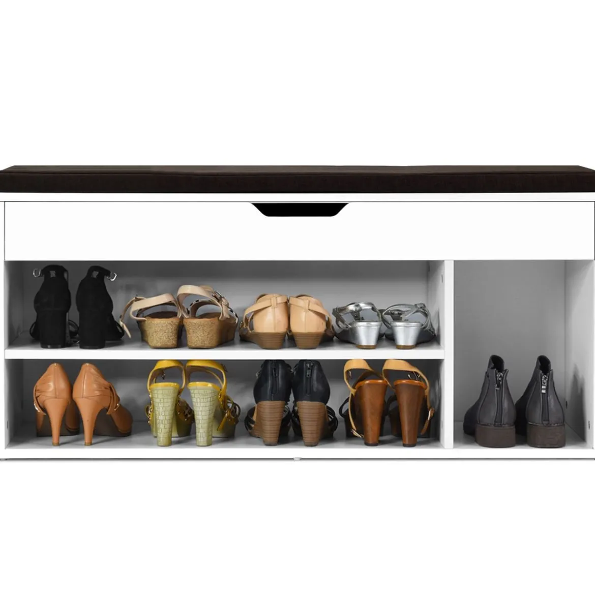 Schuhbank Schuhkommode Schuhablage mit Sitzkissen Holz 104 x 48 x 30 cm Weiß/Natur/Grau