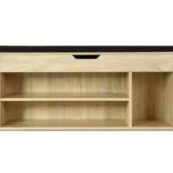 Schuhbank Schuhkommode Schuhablage mit Sitzkissen Holz 104 x 48 x 30 cm Weiß/Natur/Grau