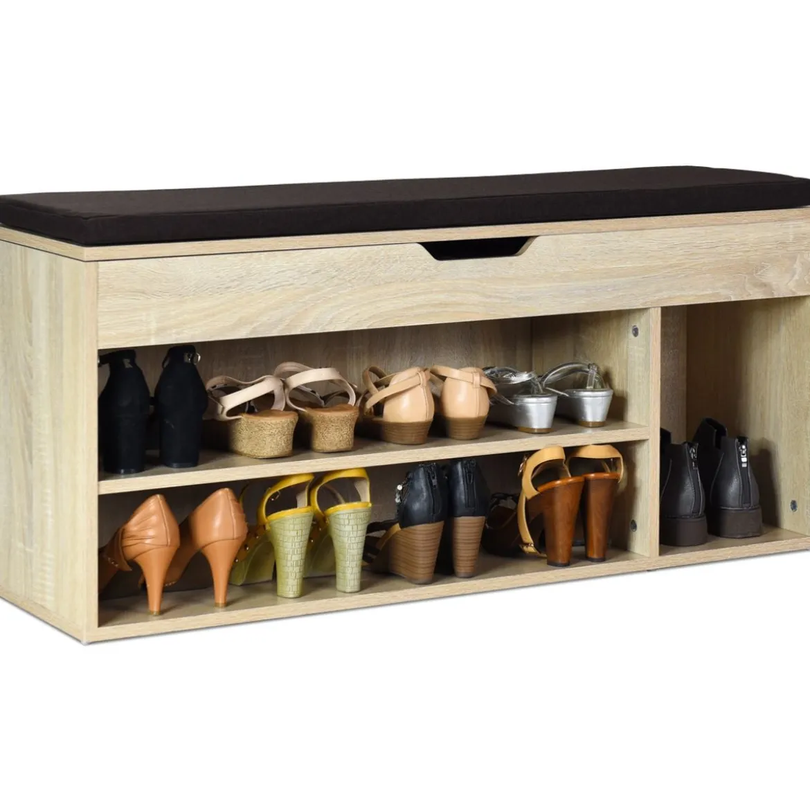Schuhbank Schuhkommode Schuhablage mit Sitzkissen Holz 104 x 48 x 30 cm Weiß/Natur/Grau