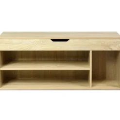 Schuhbank Schuhkommode Schuhablage mit Sitzkissen Holz 104 x 48 x 30 cm Weiß/Natur/Grau
