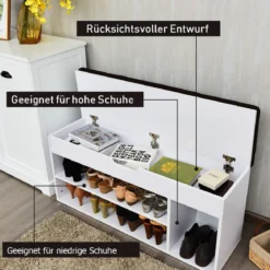 Schuhbank Schuhkommode Schuhablage mit Sitzkissen Holz 104 x 48 x 30 cm Weiß/Natur/Grau
