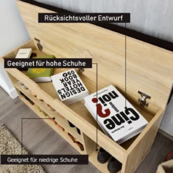 Schuhbank Schuhkommode Schuhablage mit Sitzkissen Holz 104 x 48 x 30 cm Weiß/Natur/Grau