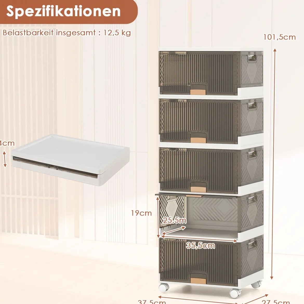 Schuhboxen mit Rollen Schuhkarton stapelbar transparent Schuh-Organizer aus Kunststoff Schuhaufbewahrung für Stöckelschuhe 5 Ebenen