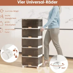 Schuhboxen mit Rollen Schuhkarton stapelbar transparent Schuh-Organizer aus Kunststoff Schuhaufbewahrung für Stöckelschuhe 5 Ebenen