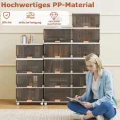 Schuhboxen mit Rollen Schuhkarton stapelbar transparent Schuh-Organizer aus Kunststoff Schuhaufbewahrung für Stöckelschuhe 5 Ebenen