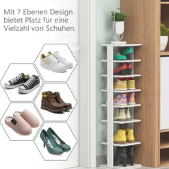Schuhregal aus Holz Schuhständer 8-stöckig Schuh-Organizer vertikal Lagerregal Weiß