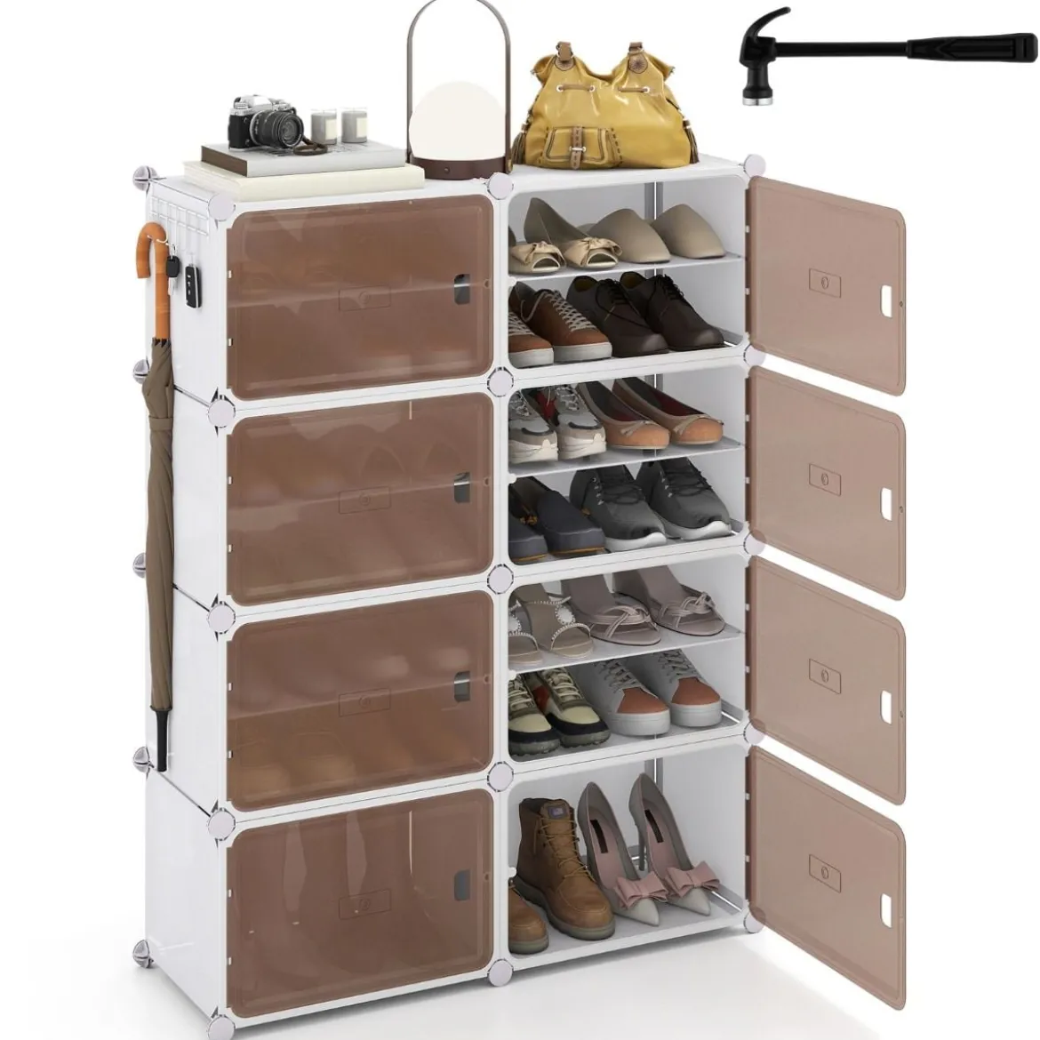 Schuhregal 8-stöckiger Schuhschrank mit herausnehmbaren Regalen stapelbare Schuhboxen für 32 Paar Schuhe