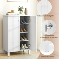 Schuhschrank holz 4-stöckiger Schuhkipper mit abnehmbaren Regalen exquisite Griffe & 2 Türen Schuhkommode Weiß