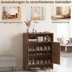 Schuhschrank im Landhausstil mit Türen & 2 Höhenverstellbaren Einlegeböden 70 x 35 x 95 cm Rustikalbraun