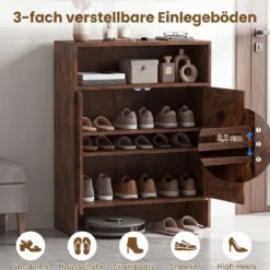 Schuhschrank im Landhausstil mit Türen & 2 Höhenverstellbaren Einlegeböden 70 x 35 x 95 cm Rustikalbraun