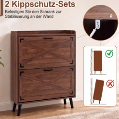 Schuhschrank mit 2 Klappschubladen Freistehendes Schuhregal 80 x 24 x 103 cm Walnussbraun