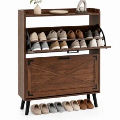 Schuhschrank mit 2 Klappschubladen Freistehendes Schuhregal 80 x 24 x 103 cm Walnussbraun