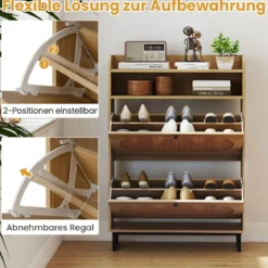Schuhschrank mit 2 Klappschubladen freistehender Schuhorganisator mit Rattantüren und Metallbeinen Natur