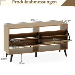 Schuhschrank mit Rattantüren Schmaler Schuhkipper mit 2 Klappen Schuhregal