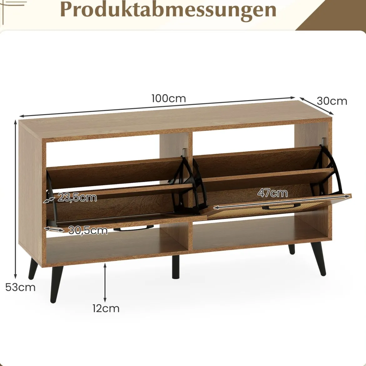 Schuhschrank mit Rattantüren Schmaler Schuhkipper mit 2 Klappen Schuhregal