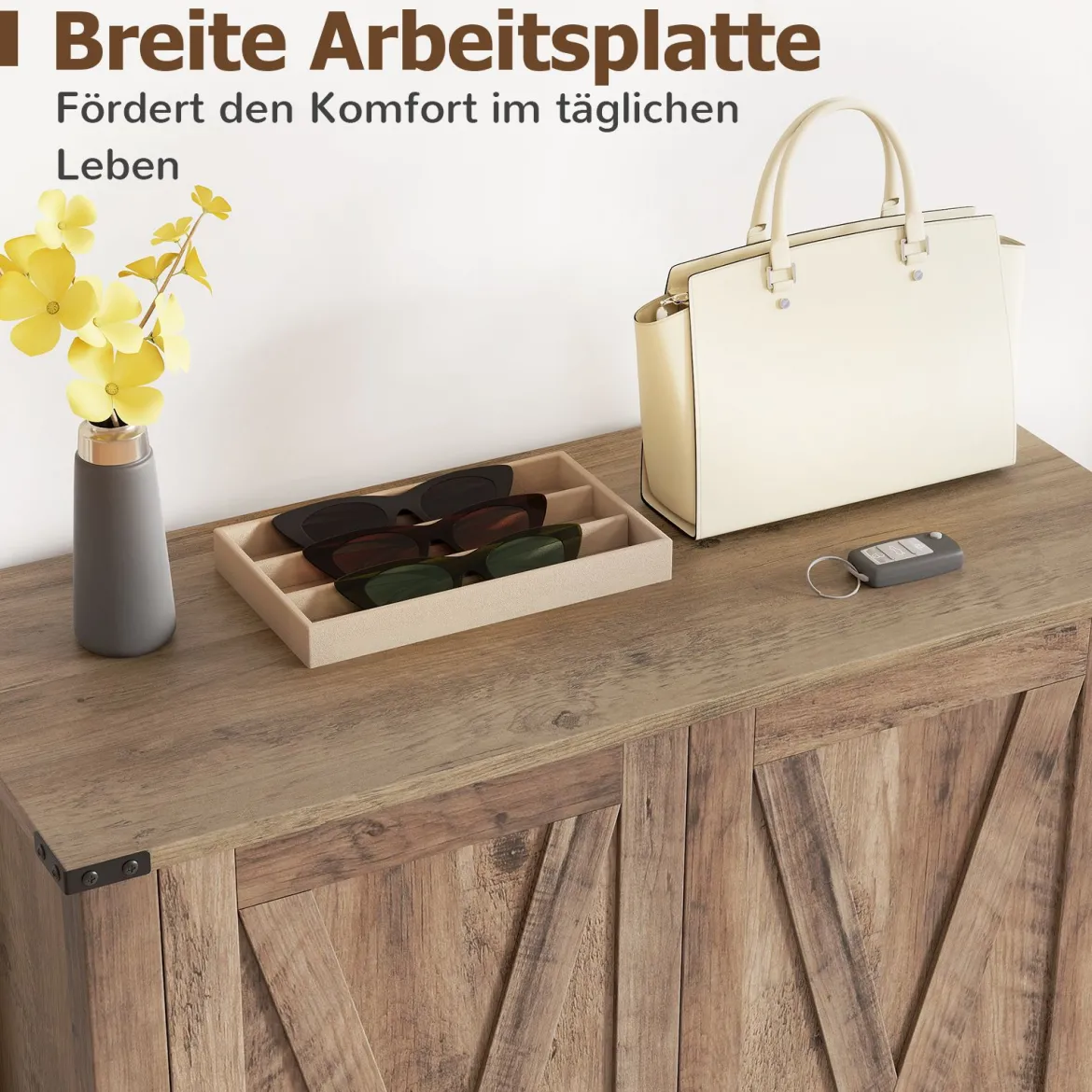 Schuhschrank mit Türen & 6-stufige Verstellbaren Regalen Schuhkommode im Landhausstil Grau