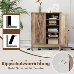 Schuhschrank mit Türen & 6-stufige Verstellbaren Regalen Schuhkommode im Landhausstil Grau