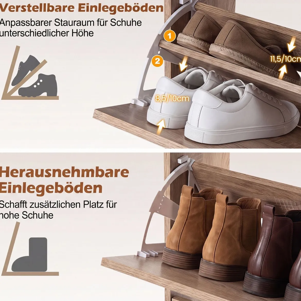 Schuhschrank Schuhkipper mit 2 Klappen Schuhregal & Verstellbaren Einlegeböden 80 x 24 x 102 cm Natur