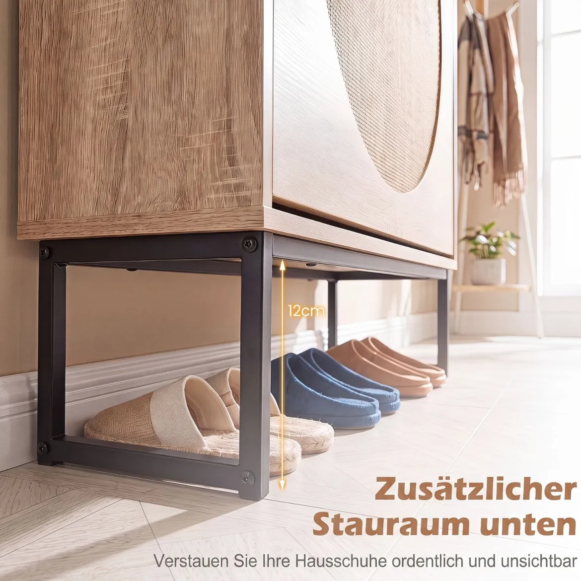Schuhschrank Schuhkipper mit 2 Klappen Schuhregal & Verstellbaren Einlegeböden 80 x 24 x 102 cm Natur