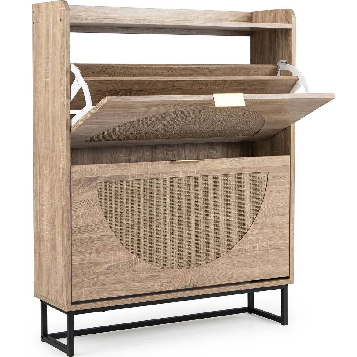 Schuhschrank Schuhkipper mit 2 Klappen Schuhregal & Verstellbaren Einlegeböden 80 x 24 x 102 cm Natur
