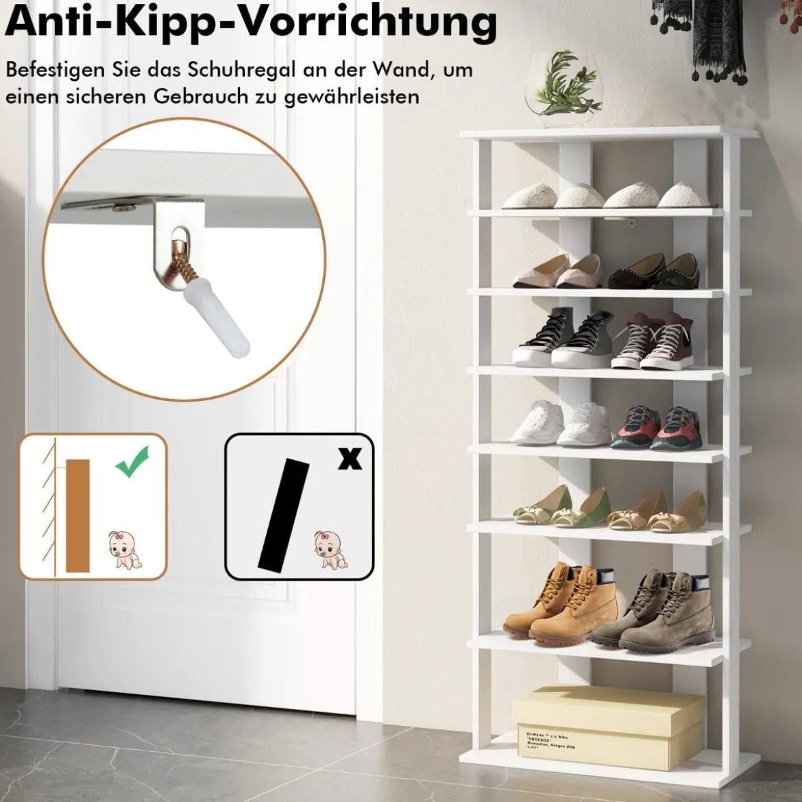 Schuhständer 7-Stöckiges Schuhregal im Retro-Stil 45 x 25 x 110,5 cm Weiß