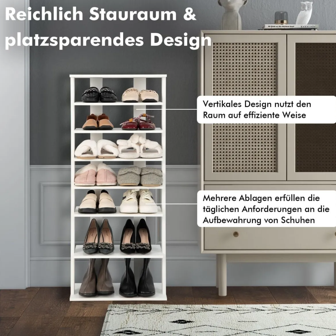 Schuhständer 7-Stöckiges Schuhregal im Retro-Stil 45 x 25 x 110,5 cm Weiß