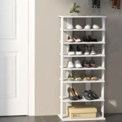 Schuhständer 7-Stöckiges Schuhregal im Retro-Stil 45 x 25 x 110,5 cm Weiß