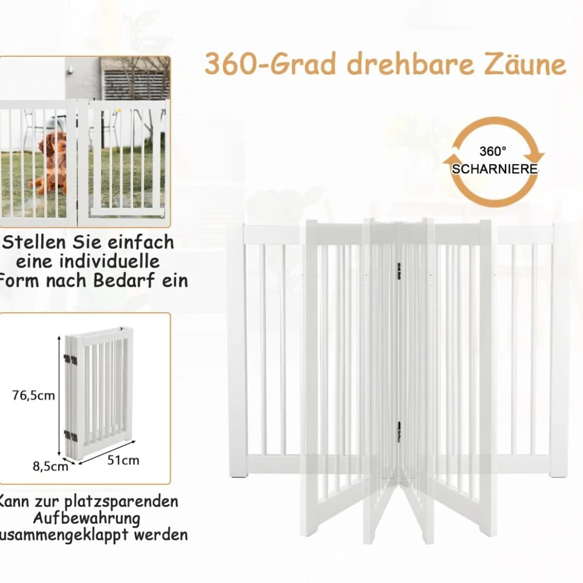 Schutzgitter Vier Stücke HundeTürschutzgitter 203 x 76 x 1,8 cm Weiß