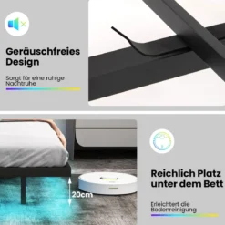 Schwebebettgestell mit LED-Lichtern modernes Plattformbett mit verstellbarem gepolstertem Kopfteil und Ladestation Grau