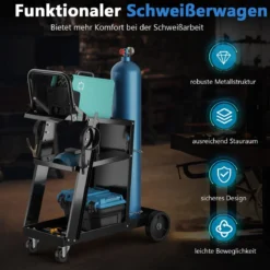 Schweißwagen mit 3 Ablageflächen Schweißmobil Wagen für Schweßgeräte Schweißgerätwagen mit Kippschutzketten Schwarz