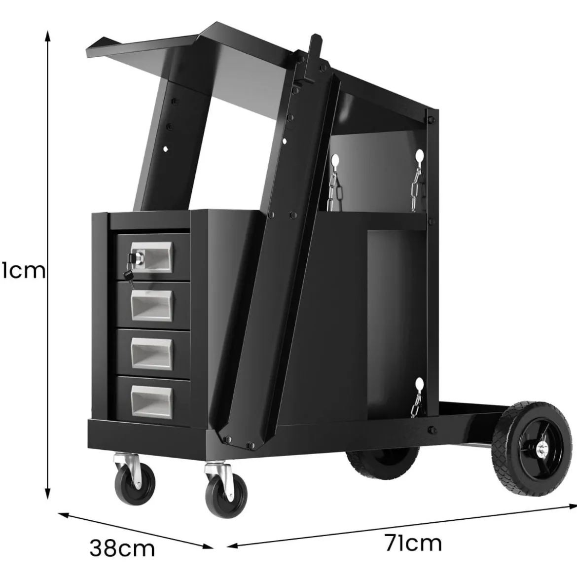 Schweißwagen mit 4 Schubladen & Gasflaschenhalter 71 x 38 x 71 cm Schwarz