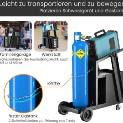 Schweißwagen mit 4 Schubladen & Gasflaschenhalter 71 x 38 x 71 cm Schwarz