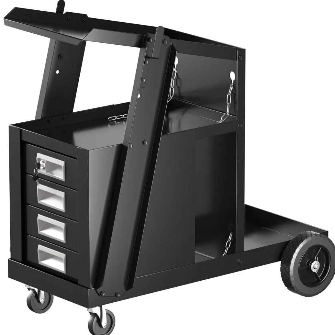 Schweißwagen mit 4 Schubladen & Gasflaschenhalter 71 x 38 x 71 cm Schwarz