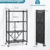 Schwerlastregal klappbar 4 Ebenen Standregal mit feststellbaren Rädern Schwarz 71 x 34 x 126 cm