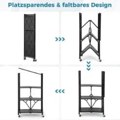 Schwerlastregal klappbar 4 Ebenen Standregal mit feststellbaren Rädern Schwarz 71 x 34 x 126 cm