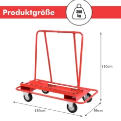 Schwerlast Rollwagen belastbar Transportwagen mit 4 Rollen Handwagen 120 x 59 x 110 cm Rot