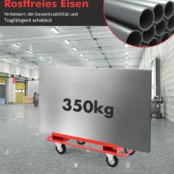 Schwerlast Rollwagen belastbar Transportwagen mit 4 Rollen Handwagen 120 x 59 x 110 cm Rot
