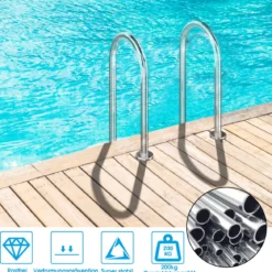 Schwimmbad-Leiter 2-stufige sichere Leiter mit rutschfesten Stufen Einstiegsleiter Schwimmbadleiter rutschfest Silber