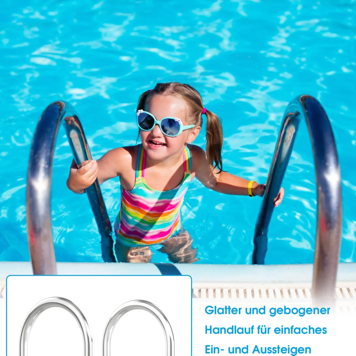 Schwimmbad-Leiter 2-stufige sichere Leiter mit rutschfesten Stufen Einstiegsleiter Schwimmbadleiter rutschfest Silber