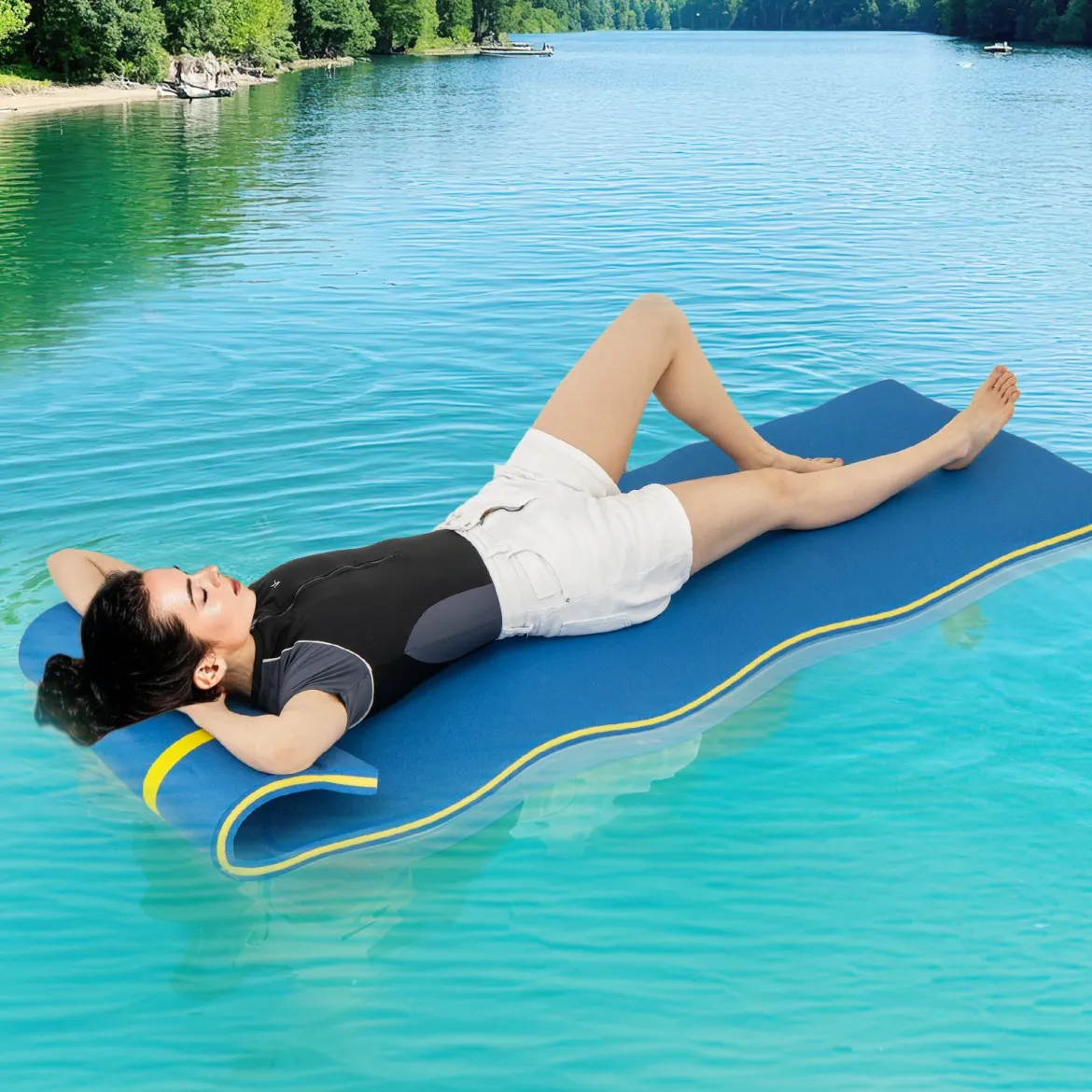 Schwimmmatte bis 400 kg Belastbar Schwimmende Wassermatte aus Reißfestem XPE-Schaumstoff Blau
