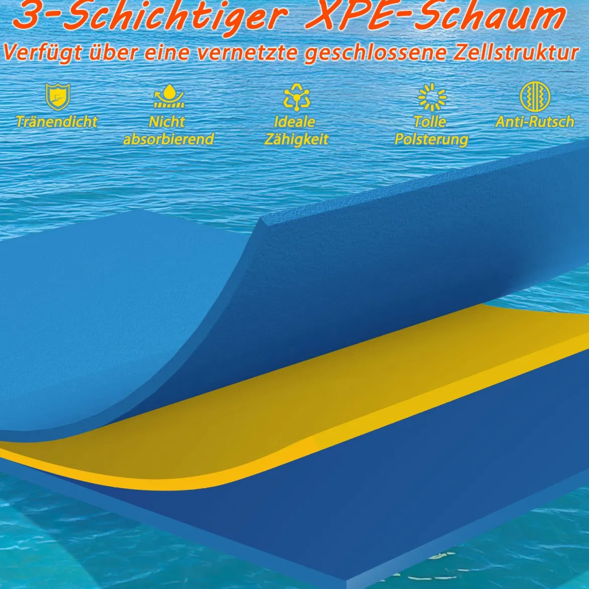 Schwimmmatte bis 400 kg Belastbar Schwimmende Wassermatte aus Reißfestem XPE-Schaumstoff Blau